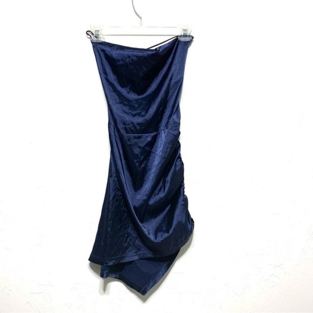 Cider Mini Dress Satin Navy Blue Tie Halter Straps Size Medium